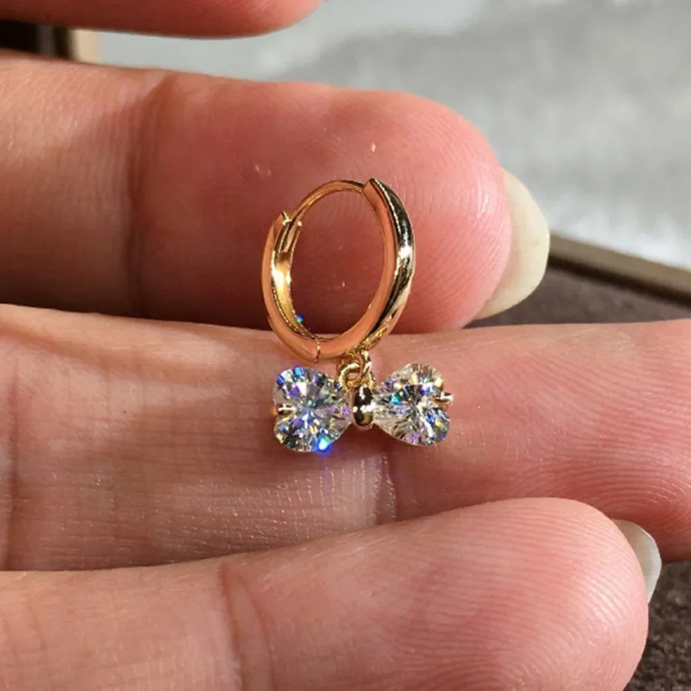 💞18K Gold Hoop Huggies Exquisite Crystal Bowknot Drop Dangle Earrings,UNVN12488